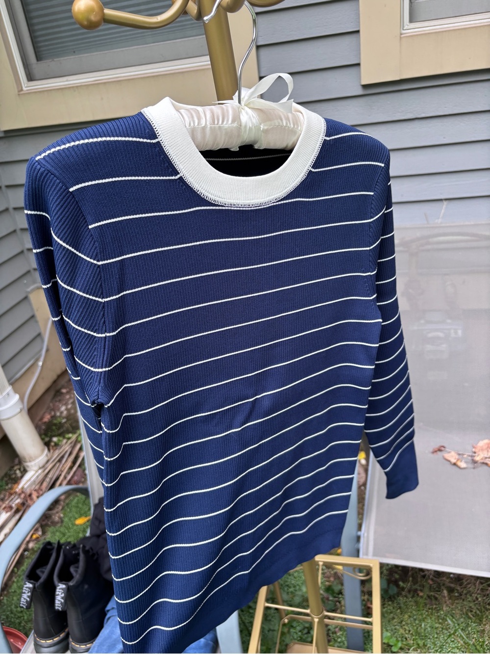 J. Crew ⛴️ Navy and White Striped Long Sleeve Crewneck Sweater